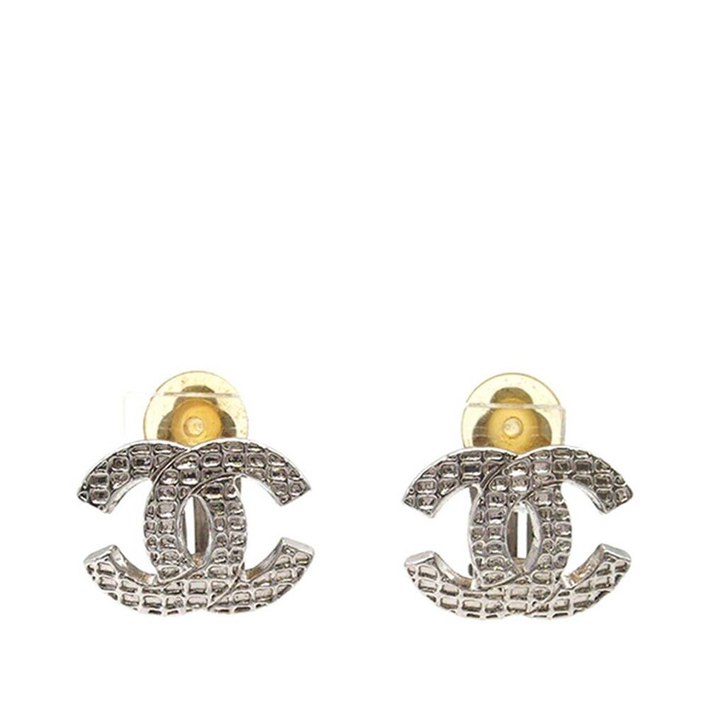 Chanel B Chanel Silver Silver Plated Metal CC Clip on Earrings France