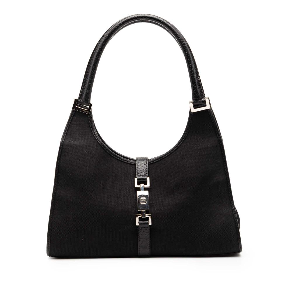 Gucci B Gucci Black Canvas Fabric Jackie Bardot Shoulder Bag Italy