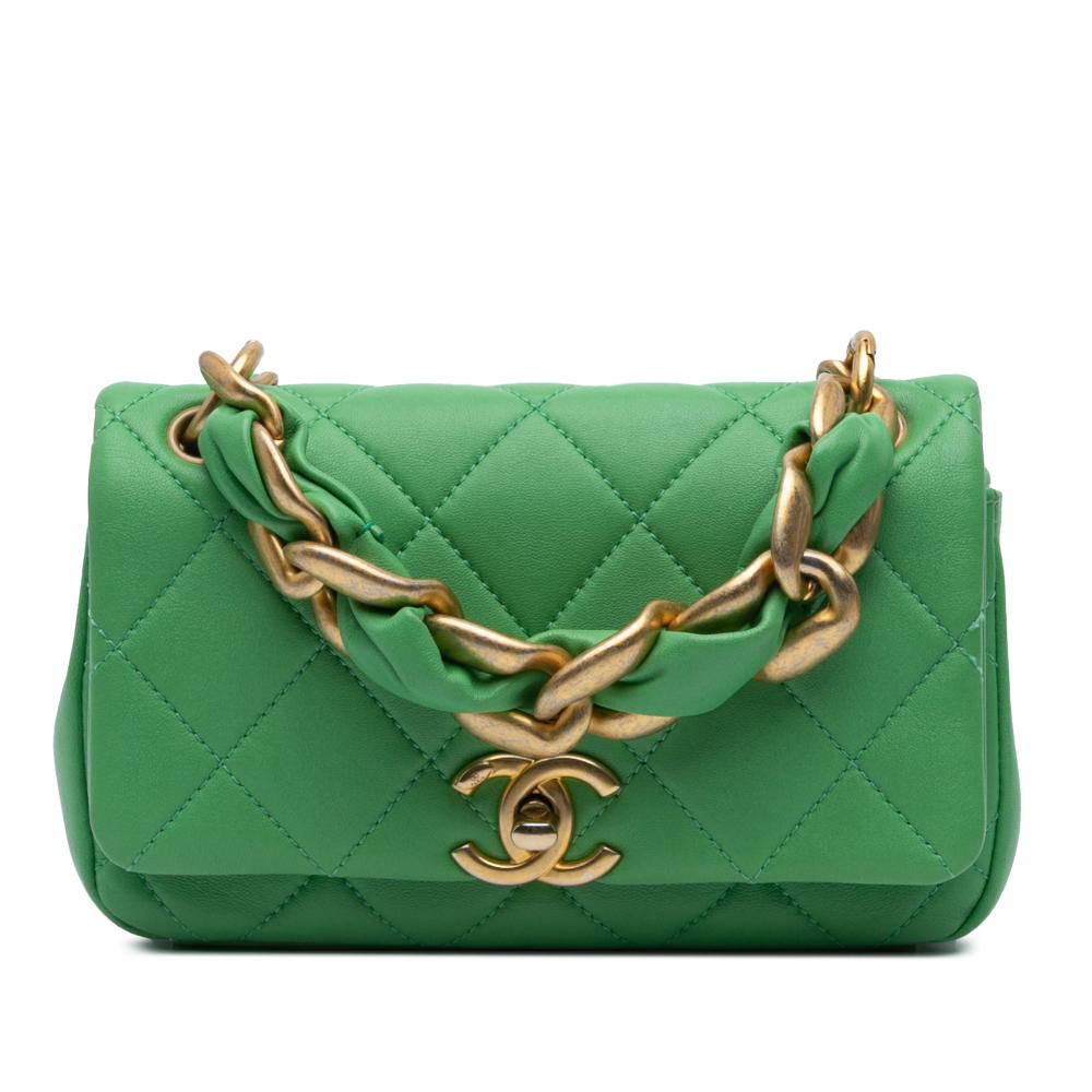 Chanel B Chanel Green Lambskin Leather Leather Small Quilted Lambskin Chain Is More Flap Italy