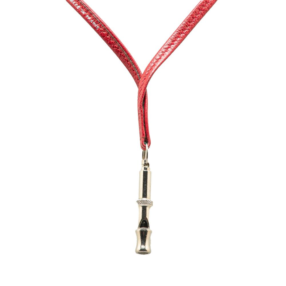 Hermès AB Hermès Red with Silver Calf Leather Ultrasonic Dog Whistle Necklace France