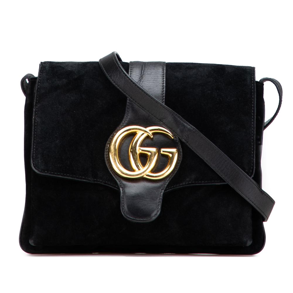 Gucci B Gucci Black Suede Leather Medium Arli Crossbody Italy
