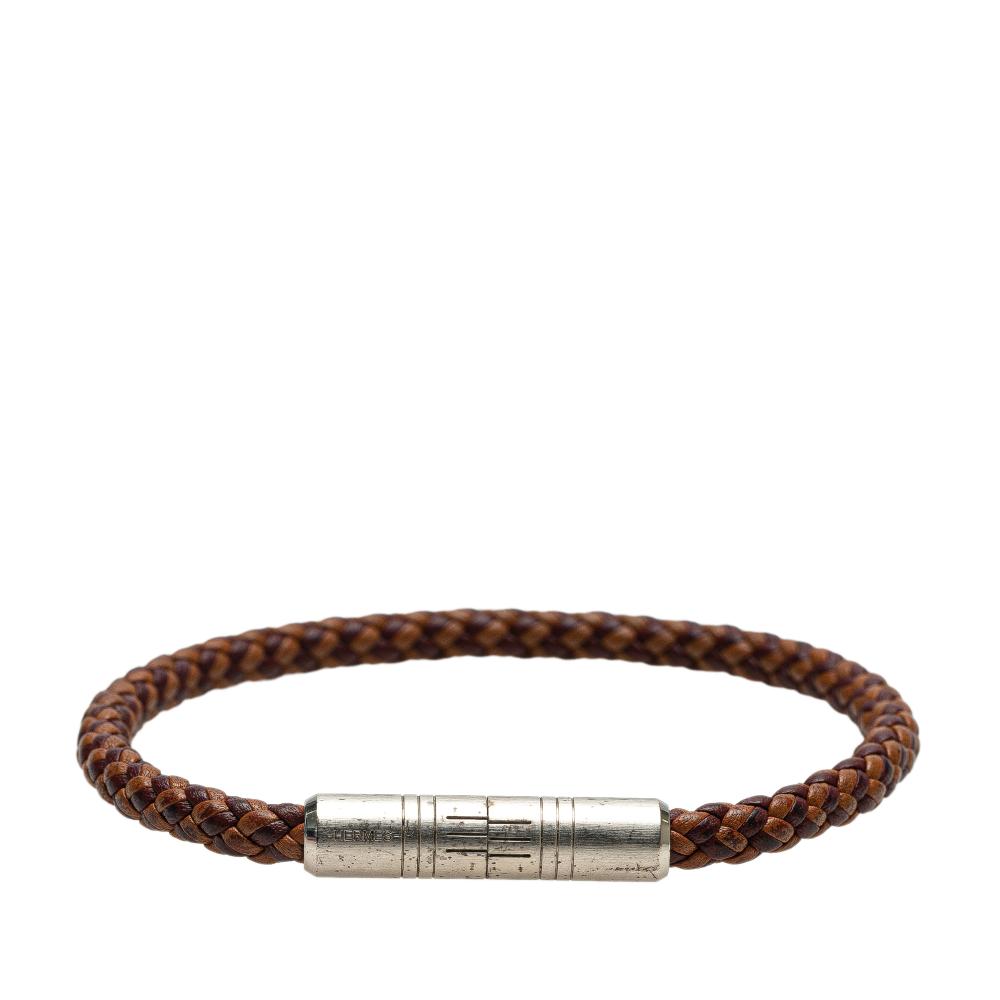 Hermès B Hermès Brown with Silver Calf Leather Swift Dressage Single Tour Bracelet Italy