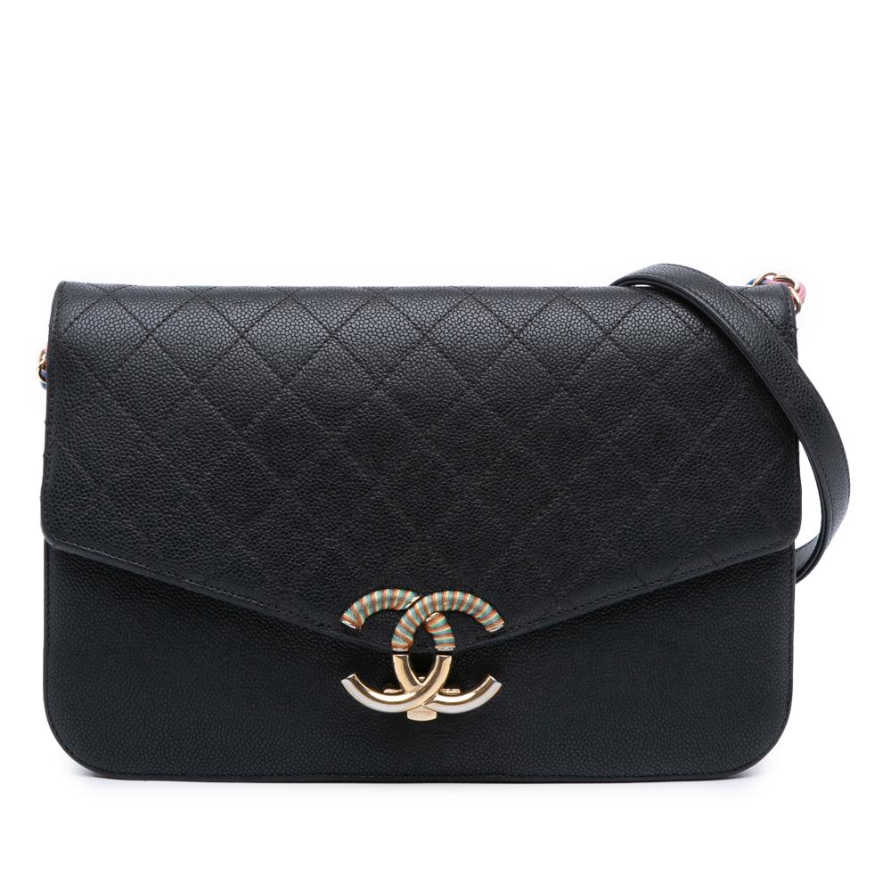 Chanel AB Chanel Black Caviar Leather Leather Paris Cuba Medium Caviar Thread Around Flap Italy