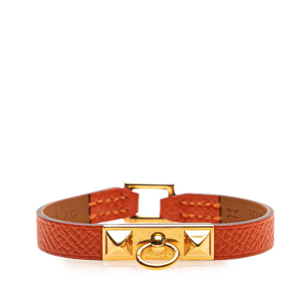 Hermès B Hermès Orange with Gold Calf Leather Epsom Rivale Mini Bracelet France