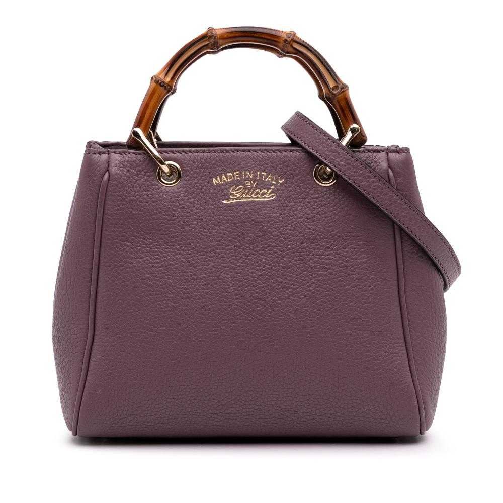 Gucci B Gucci Purple Calf Leather Mini skin Bamboo Shopper Satchel Italy