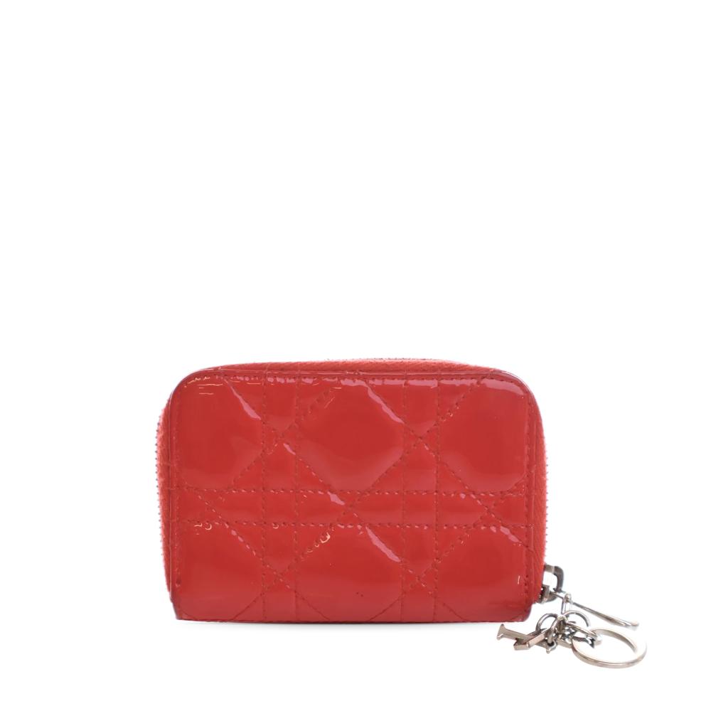 Christian Dior B Dior Red Patent Leather Leather Small Patent Cannage Lady Dior Voyageur Coin Purse Italy