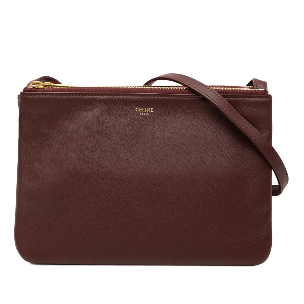 Celine B Celine Red Burgundy Lambskin Leather Leather Small Lambskin Trio Crossbody Italy
