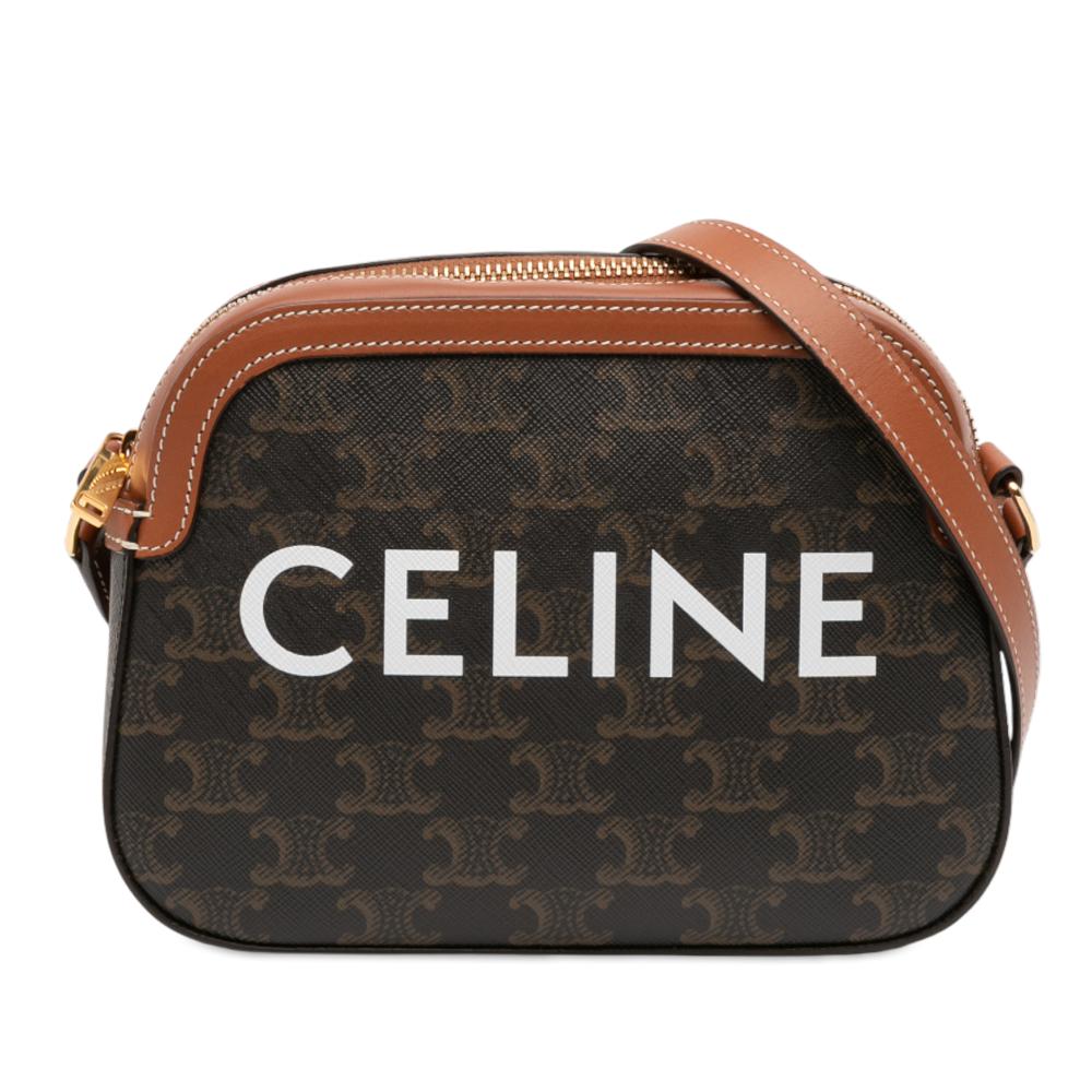Celine AB Celine Brown Coated Canvas Fabric Small Triomphe Logo Camera Bag Italy