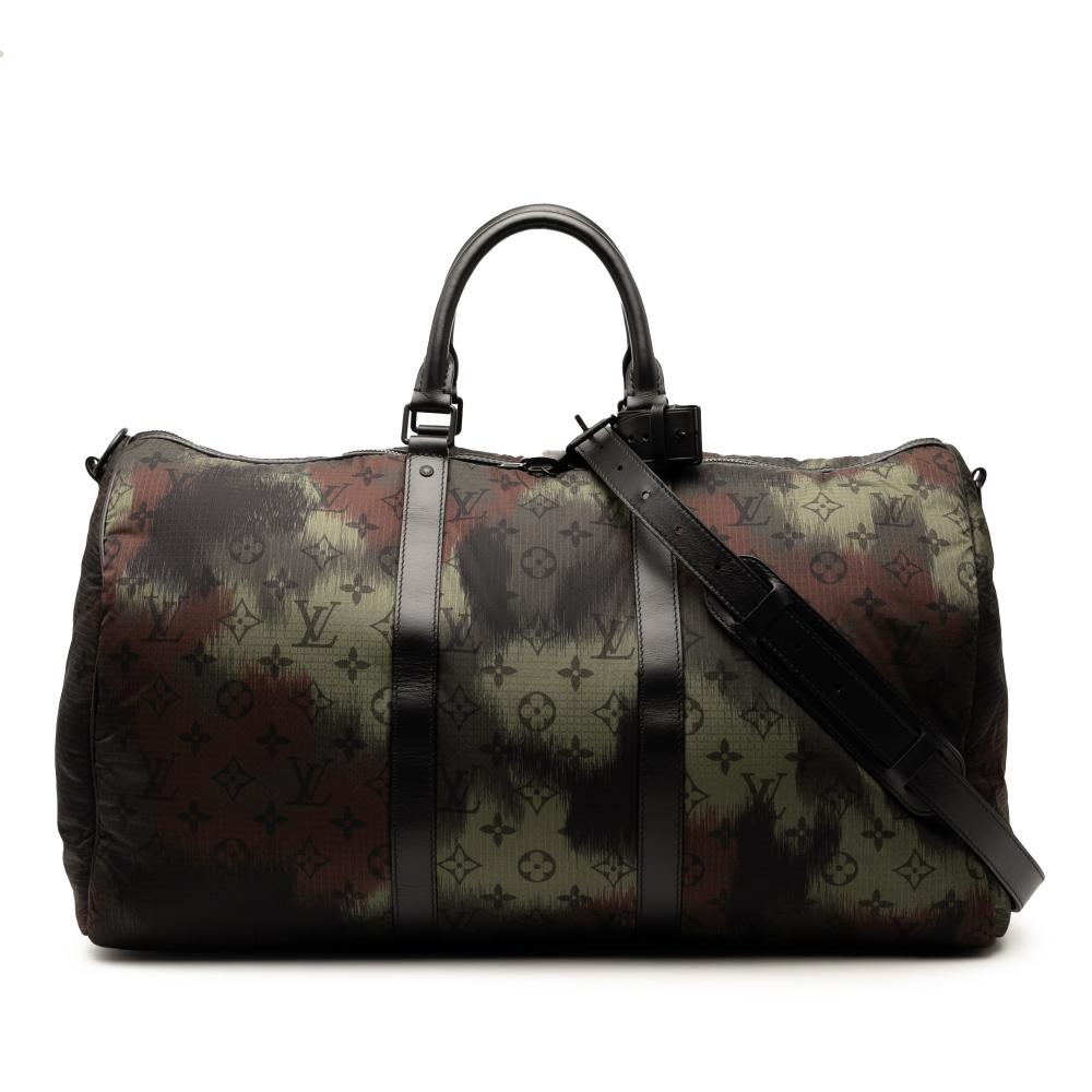 Louis Vuitton AB Louis Vuitton Green Nylon Fabric Monogram Camouflage Keepall Bandouliere 50 Italy
