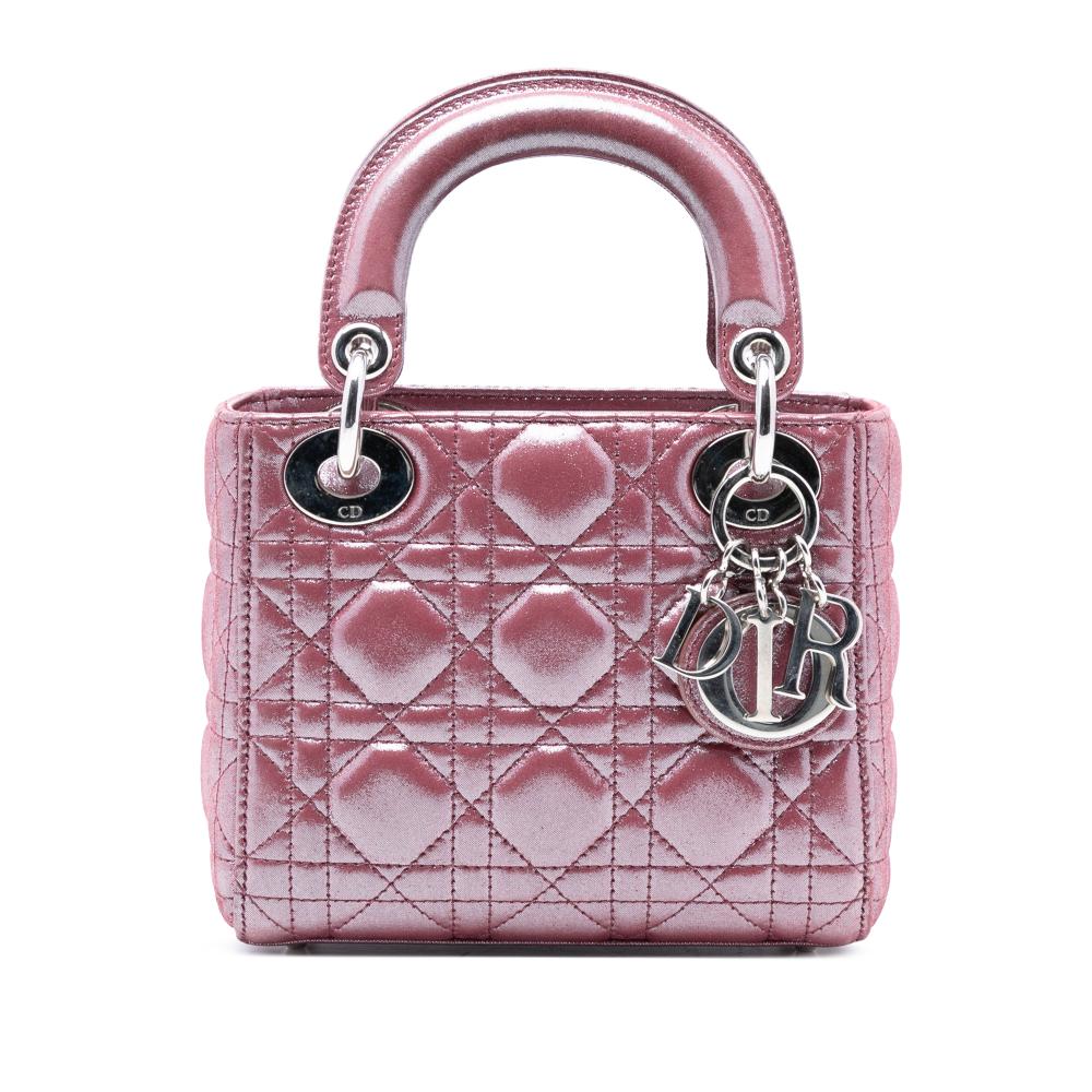 Christian Dior AB Dior Pink Lambskin Leather Leather Mini Iridescent Lambskin Cannage Lady Dior Italy