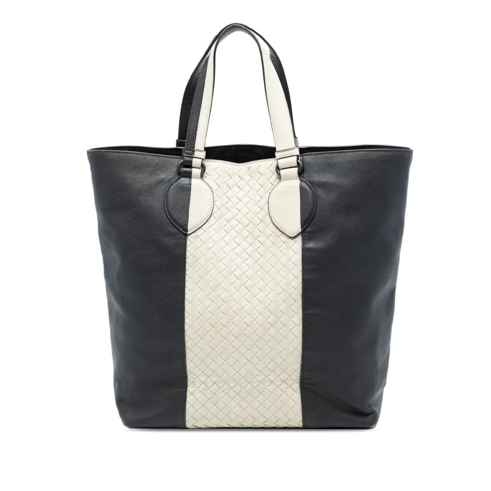 Bottega Veneta AB Bottega Veneta Black Nappa Leather Leather Bicolor Nappa Intrecciato Convertible Tote Italy