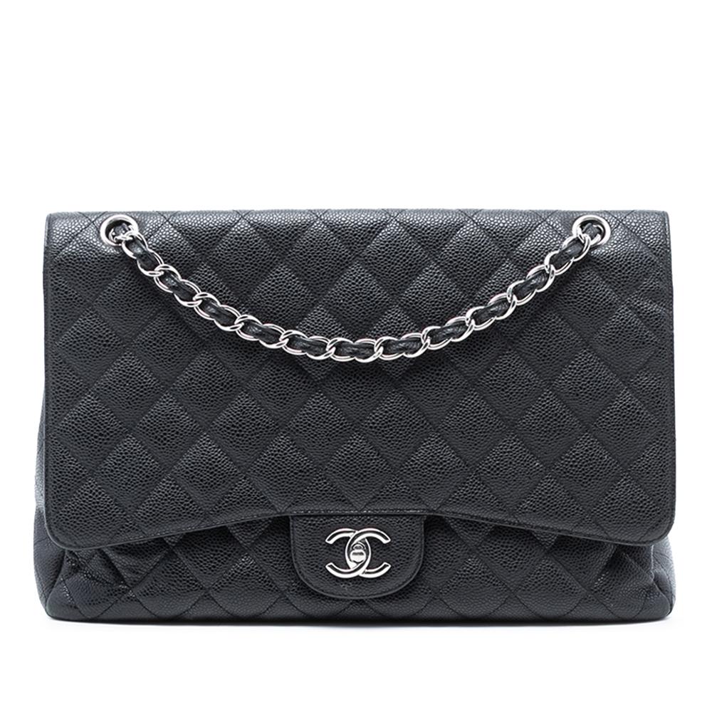 Chanel B Chanel Black Caviar Leather Leather Maxi Classic Caviar Single Flap Italy