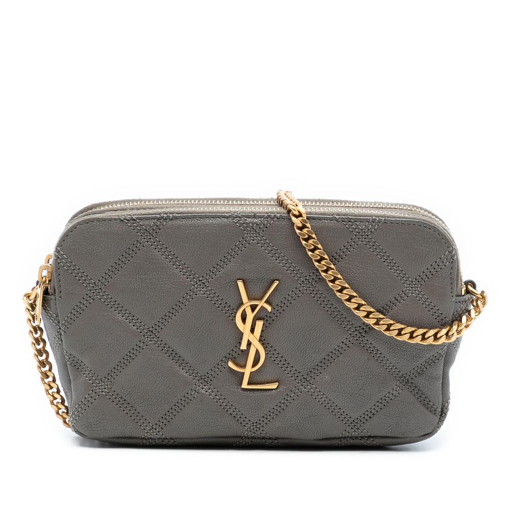 Saint Laurent B Saint Laurent Gray Lambskin Leather Leather Mini Quilted Lambskin Becky Double Zip Crossbody Italy