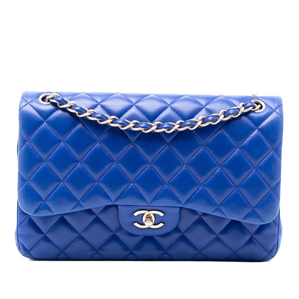 Chanel AB Chanel Blue Lambskin Leather Leather Jumbo Classic Lambskin Double Flap France