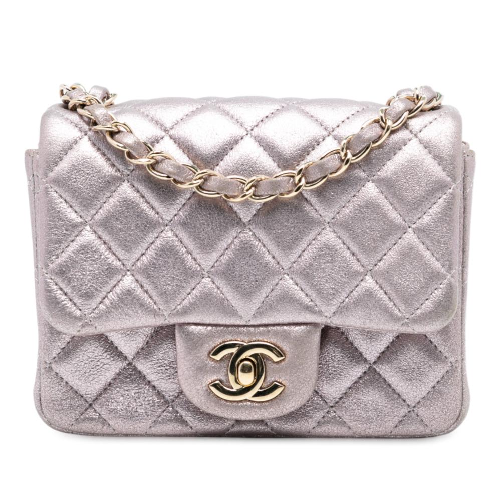 Chanel B Chanel Pink Rose Gold Calf Leather Mini Square Classic Iridescent skin Single Flap Italy