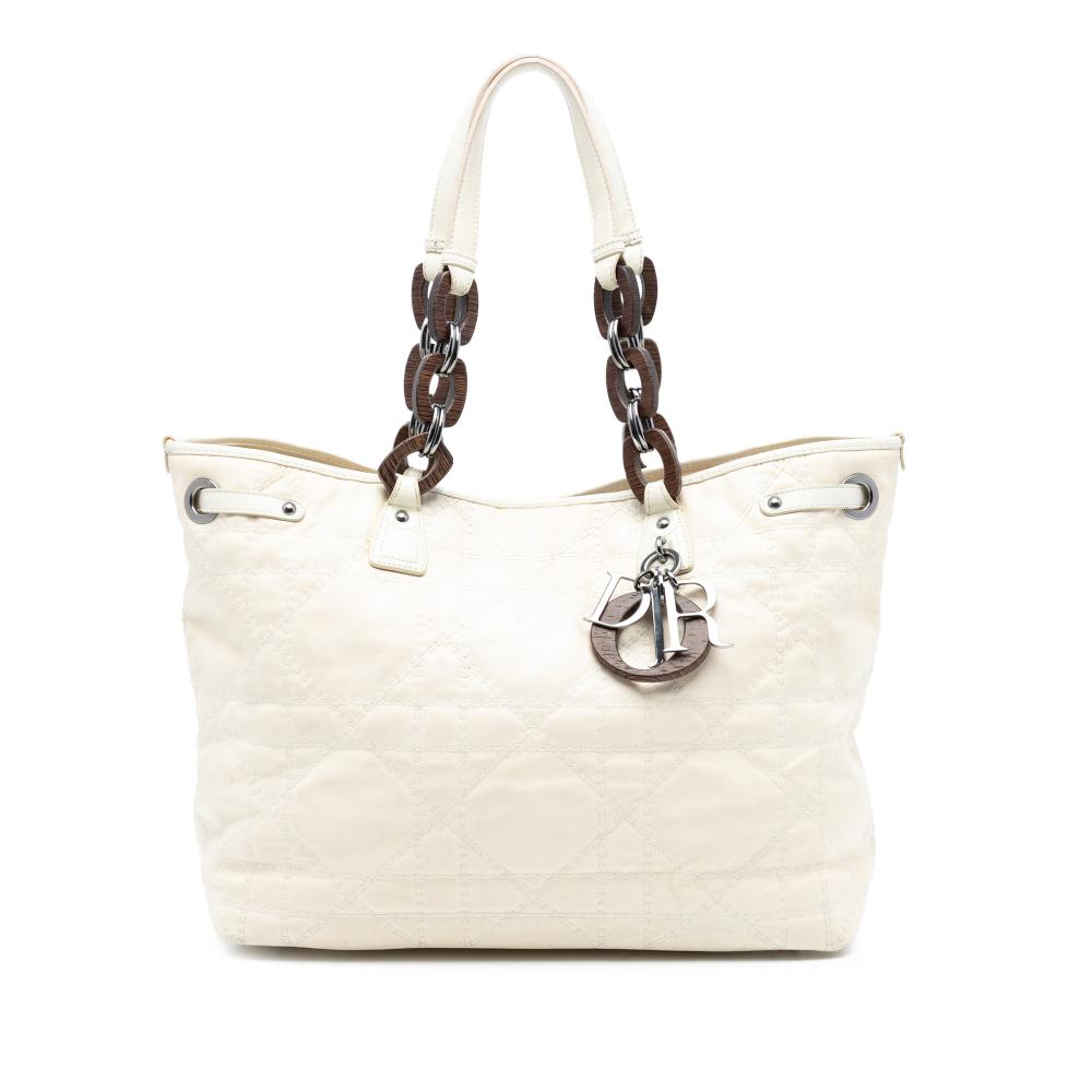 Christian Dior B Dior White Coated Canvas Fabric Medium Cannage Panarea Tote Italy