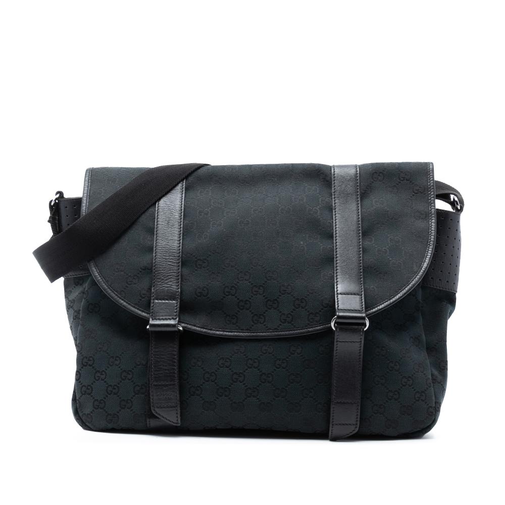 Gucci AB Gucci Black Canvas Fabric GG Messenger Bag Italy