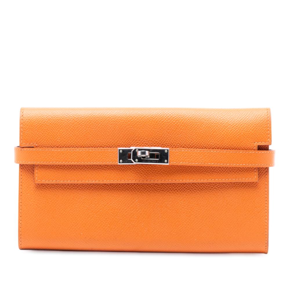Hermès AB Hermès Orange Calf Leather Epsom Kelly Trifold Long Wallet France