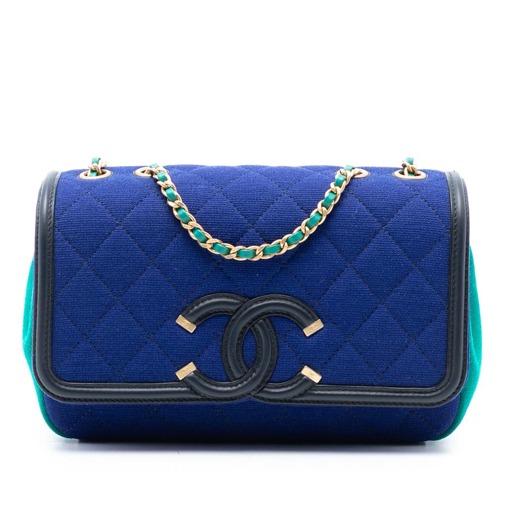 Chanel AB Chanel Blue Cotton Fabric Small Jersey CC Filigree Flap Italy