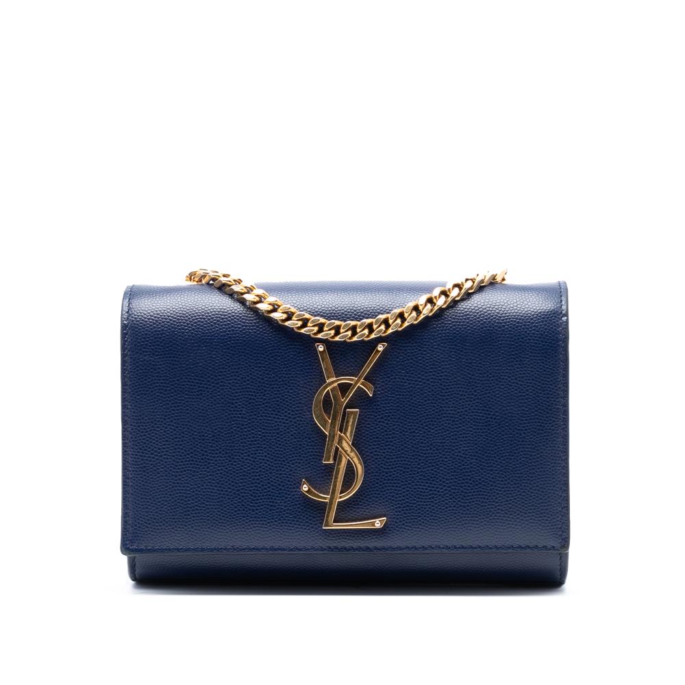 Saint Laurent AB Saint Laurent Blue Dark Blue Calf Leather Small Grain de Poudre Monogram Kate Crossbody Italy