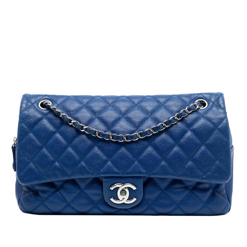 Chanel AB Chanel Blue Caviar Leather Leather Jumbo Quilted Caviar Easy Flap Italy