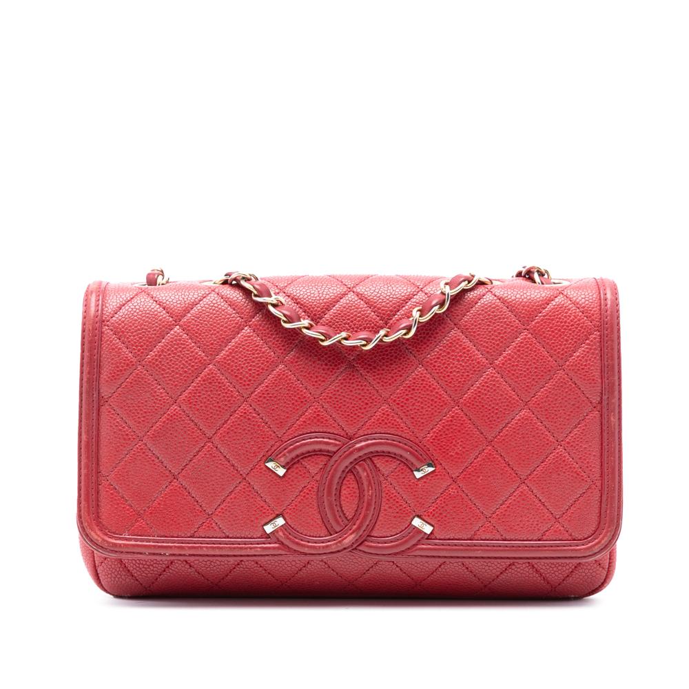 Chanel B Chanel Red Caviar Leather Leather Medium Quilted Caviar CC Filigree Flap Italy