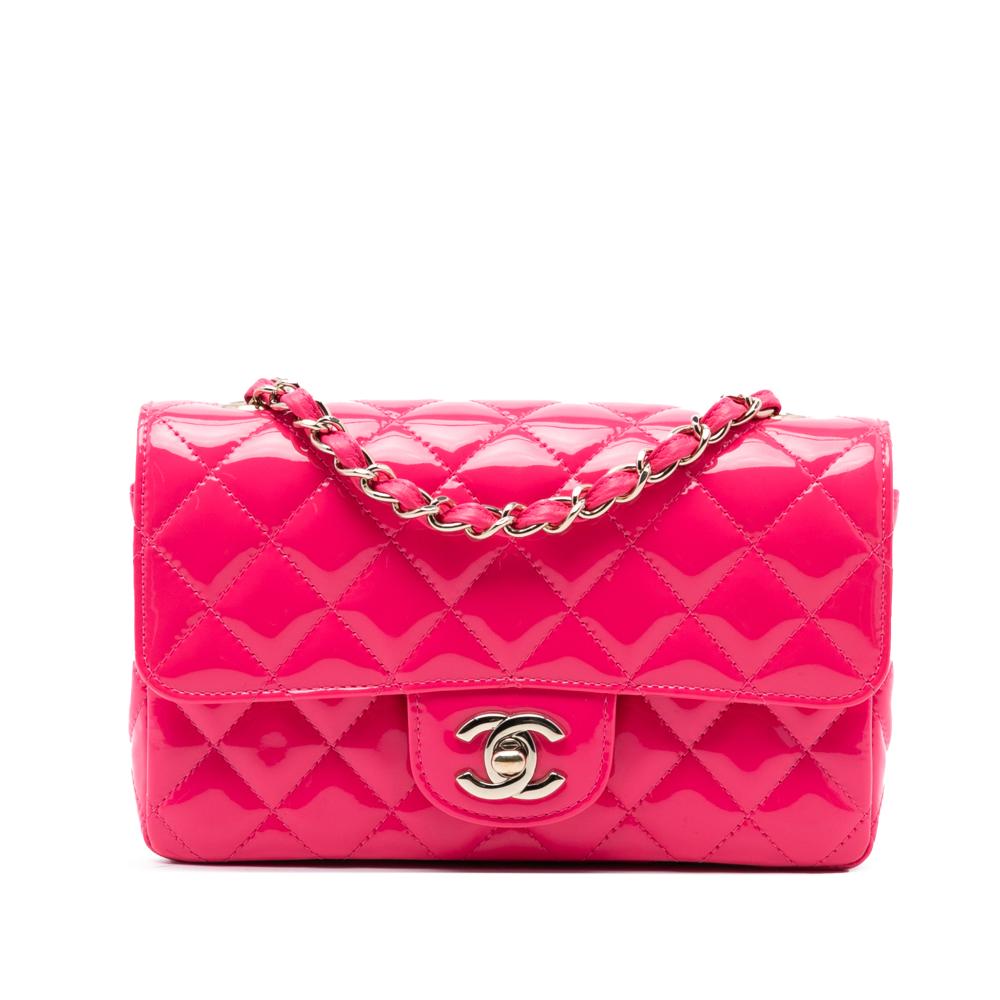 Chanel B Chanel Pink Hot Pink Patent Leather Leather Mini Rectangular Classic Patent Single Flap Italy