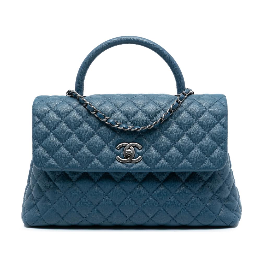 Chanel AB Chanel Blue Caviar Leather Leather Medium Quilted Caviar Coco Top Handle Bag Italy
