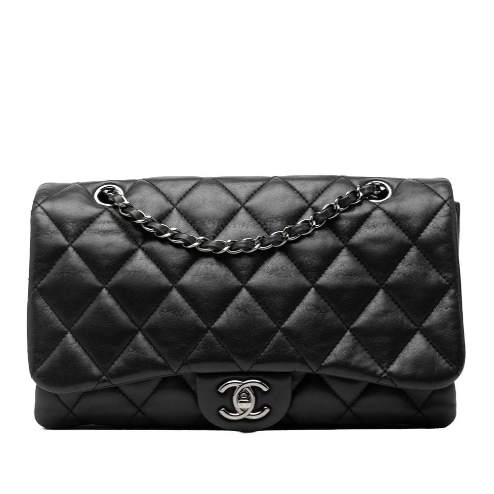 Chanel AB Chanel Black Lambskin Leather Leather Jumbo Classic Lambskin 3 Compartment Flap Italy