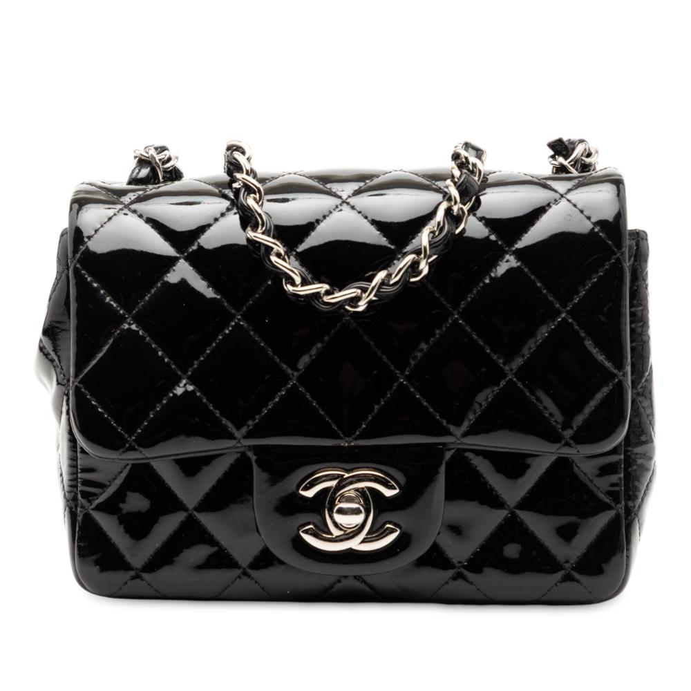 Chanel B Chanel Black Patent Leather Leather Mini Square Classic Patent Single Flap France