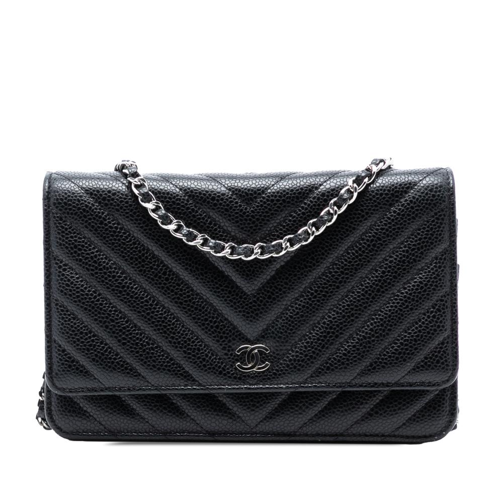 Chanel AB Chanel Black Caviar Leather Leather CC Chevron Caviar Wallet On Chain Italy