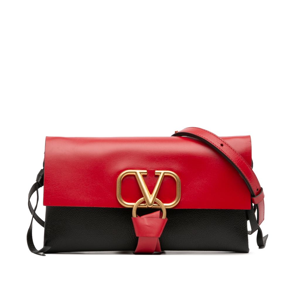 Valentino AB Valentino Red with Black Calf Leather VRing Crossbody Italy