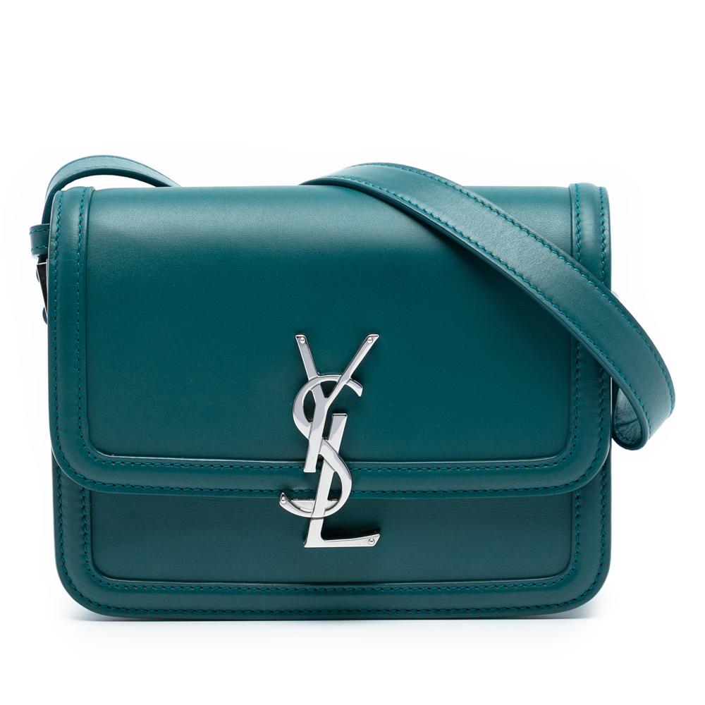 Saint Laurent AB Saint Laurent Blue Peacock Calf Leather Small skin Solferino Satchel In Box Italy