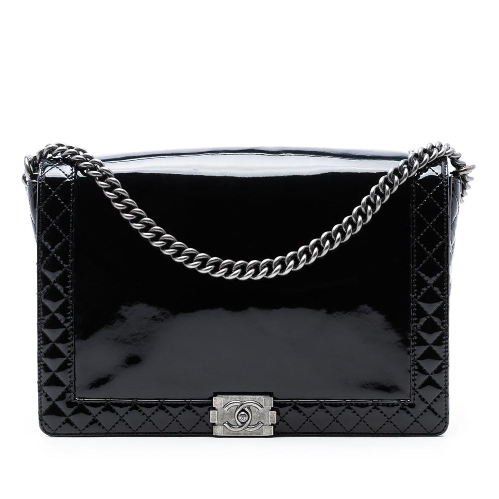 Chanel AB Chanel Black Patent Leather Leather Extra Large Patent Boy Reverso Flap France