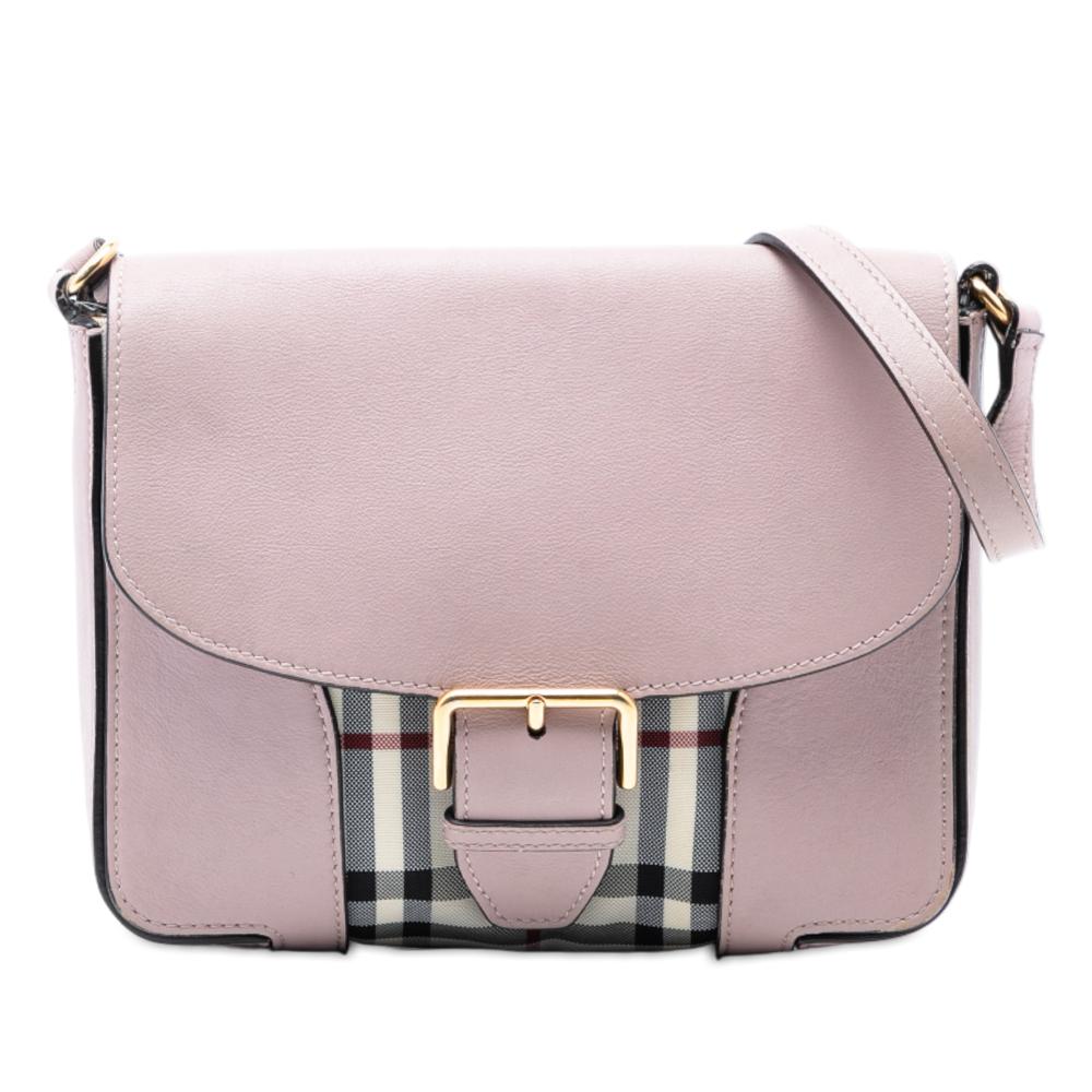 Burberry B Burberry Pink Calf Leather Small Haymarket Check Trimmed Dickens Crossbody Italy