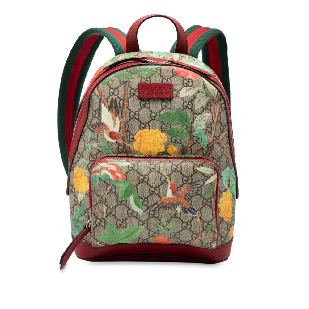 Gucci B Gucci Brown Beige with Multi Coated Canvas Fabric Small GG Supreme Tian Backpack Italy