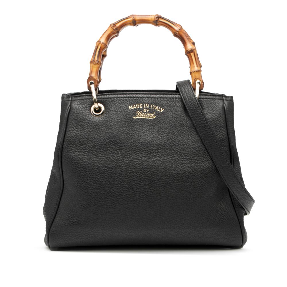Gucci AB Gucci Black Calf Leather Small skin Bamboo Shopper Satchel Italy