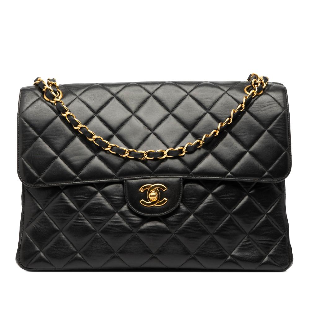Chanel B Chanel Black Lambskin Leather Leather Jumbo Quilted Lambskin Double Sided Flap France