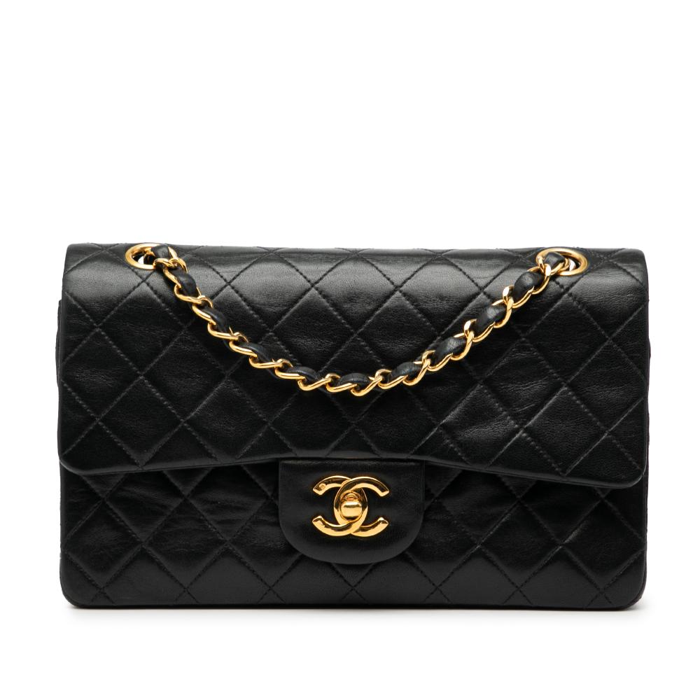 Chanel B Chanel Black Lambskin Leather Leather Small Classic Lambskin Double Flap France