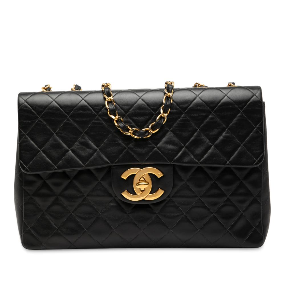 Chanel B Chanel Black Lambskin Leather Leather Maxi XL Classic Lambskin Single Flap France