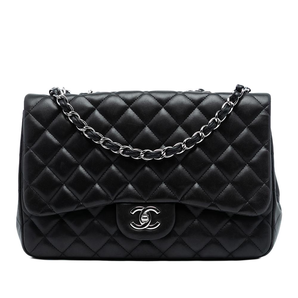 Chanel B Chanel Black Lambskin Leather Leather Jumbo Classic Lambskin Single Flap Italy