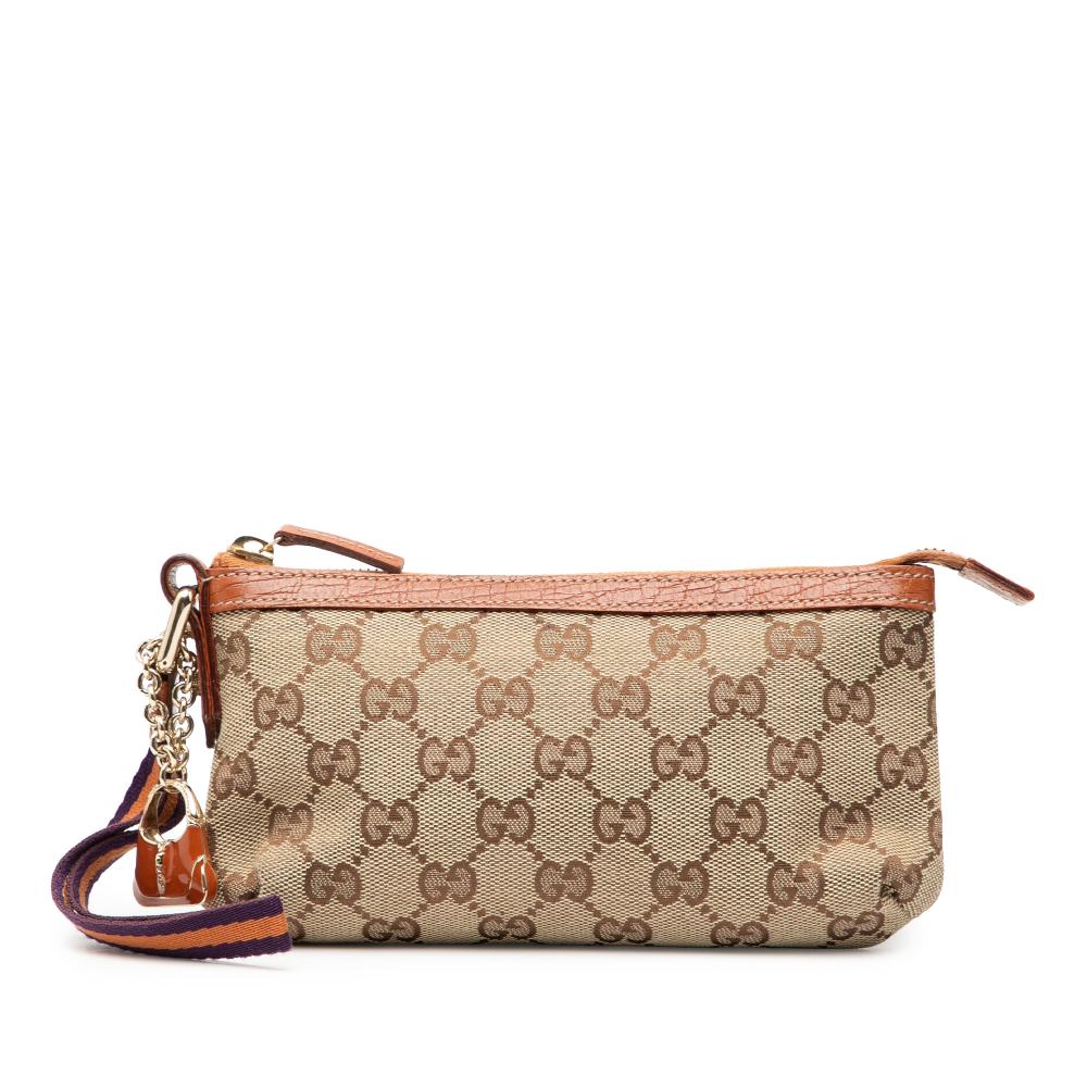 Gucci AB Gucci Brown Beige Canvas Fabric GG Jolicoeur Pochette Italy