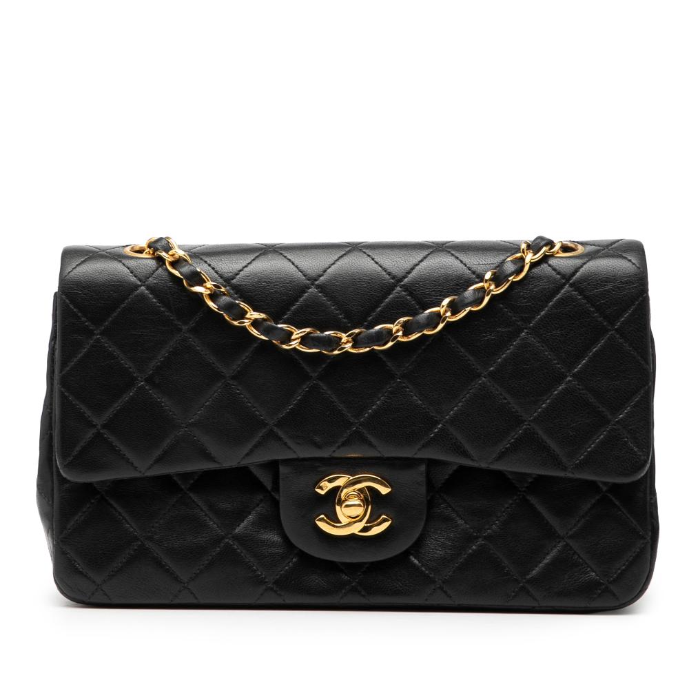 Chanel B Chanel Black Lambskin Leather Leather Small Classic Lambskin Double Flap France