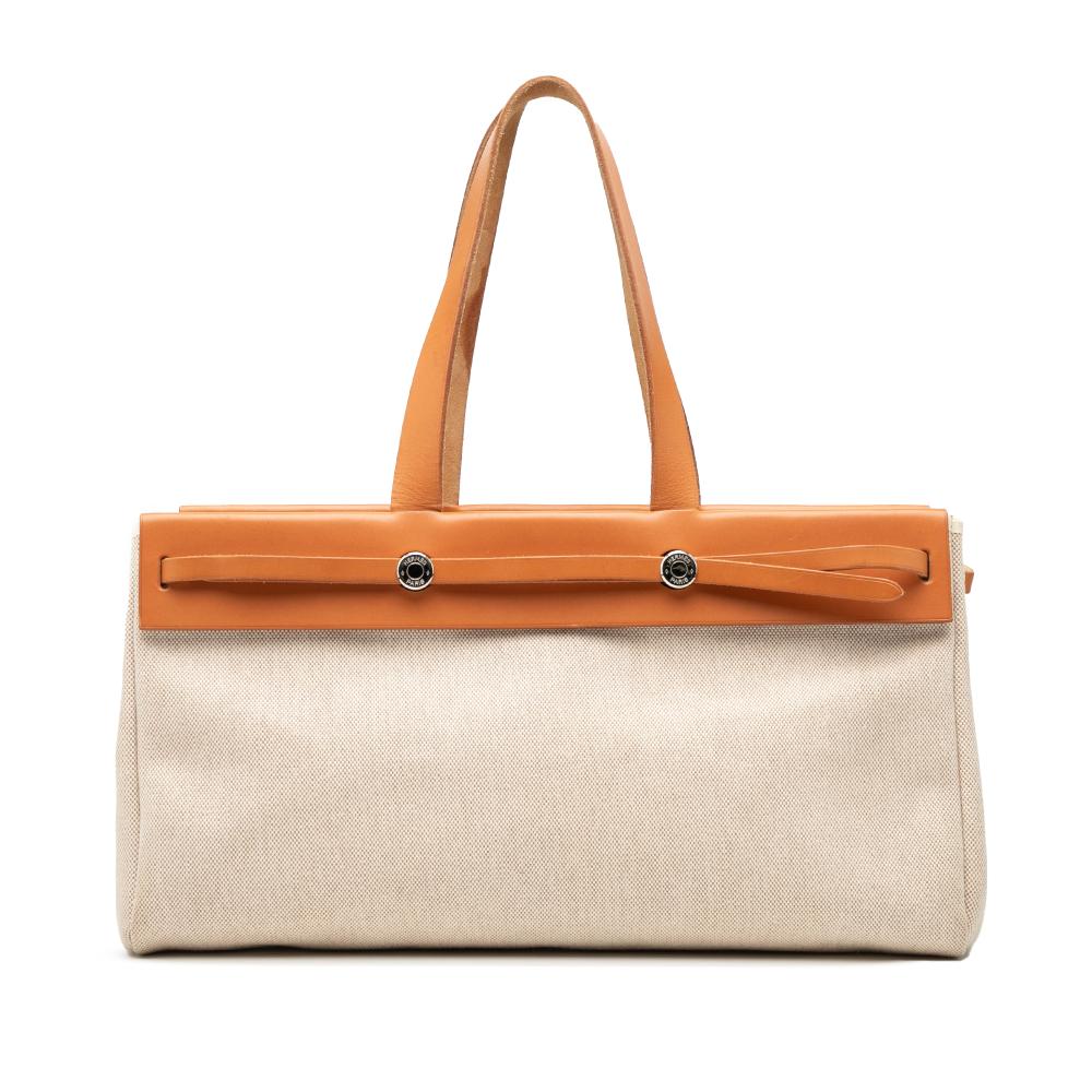 Hermès B Hermès Brown Beige Canvas Fabric Toile Herbag Cabas MM France