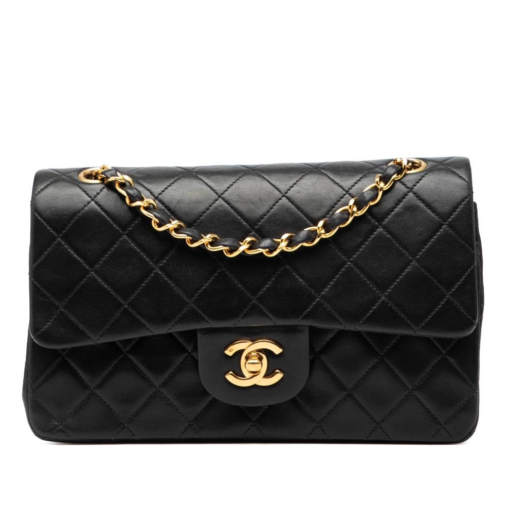 Chanel B Chanel Black Lambskin Leather Leather Small Classic Lambskin Double Flap France