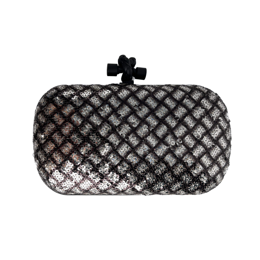 Bottega Veneta Knot Leather & Sequin Minauderie Clutch Bicolor