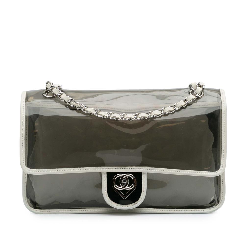 Chanel B Chanel White PVC Plastic Large and Lambskin Naked Flap Italy