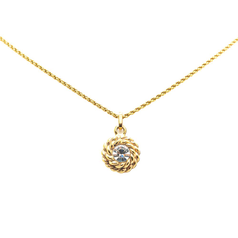 Chanel B Chanel Gold Gold Plated Metal Rhinestone Pendant Necklace France