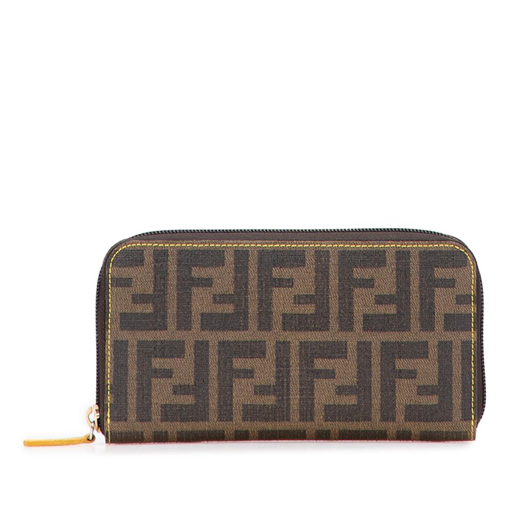 Fendi AB Fendi Brown Coated Canvas Fabric Zucca Zip Around Long Wallet Italy