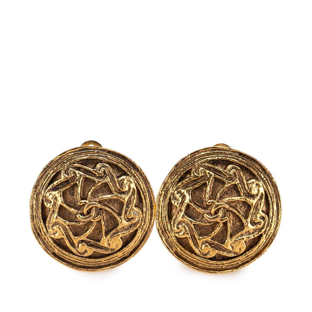Chanel B Chanel Gold Gold Plated Metal CC Swirl Button Clip on Earrings France